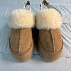 UGG Chestnut Suede Shearling Clogs